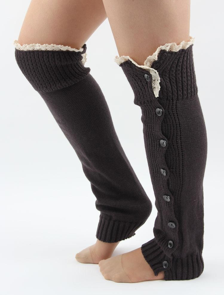 Knit Leg Warmers with Buttons Womens Slouchy Winter Legwear Long Boot Socks